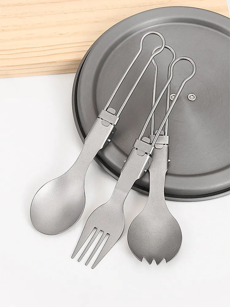 Cuillère à salade pliable en titane, cuillère à salade légère et portable pour le camping en plein air, la randonnée, le sac à dos, les voyages
