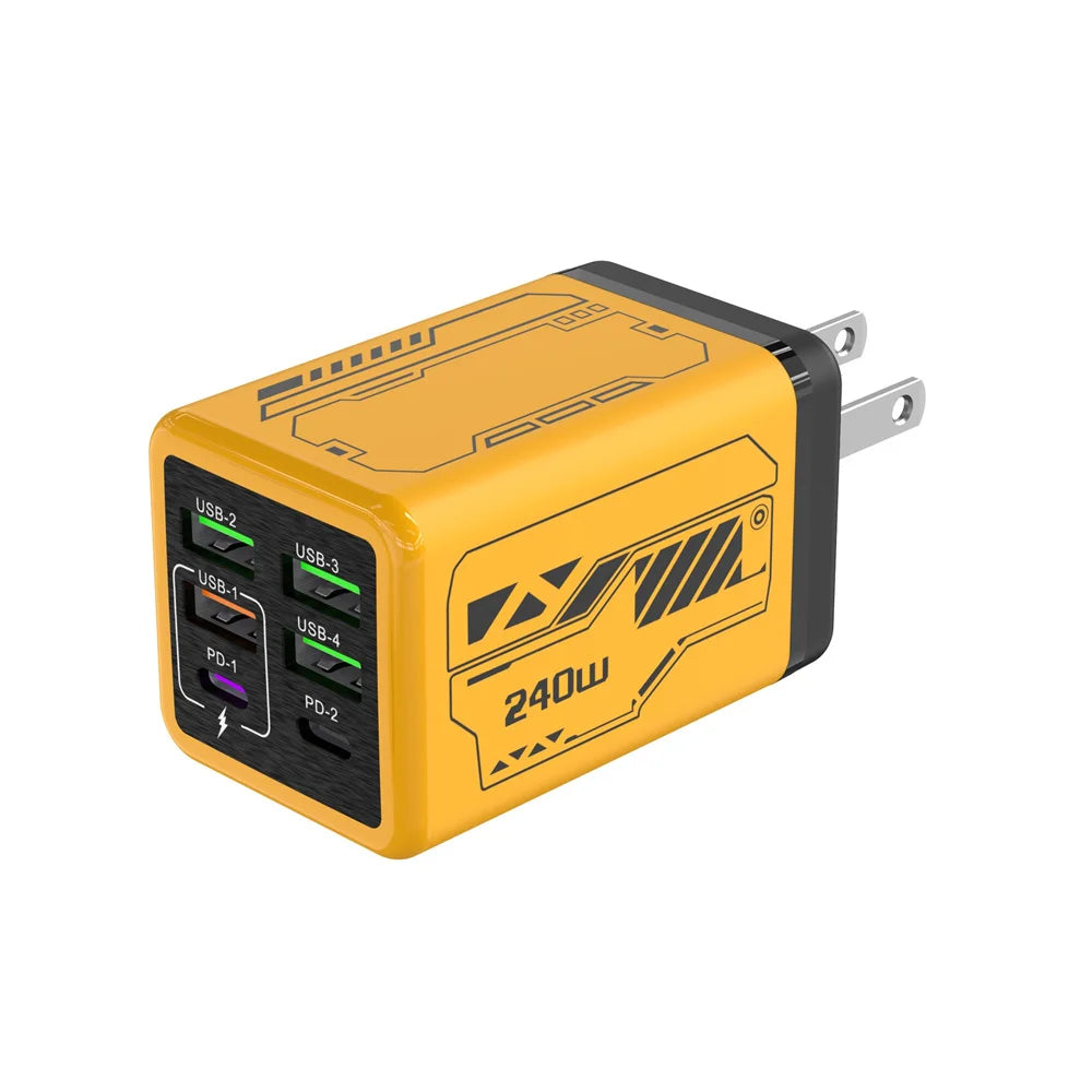 Chargeur USB 240W 6 ports charge rapide — adaptateur mural de voyage, prise EU/US/UK, Type C PD