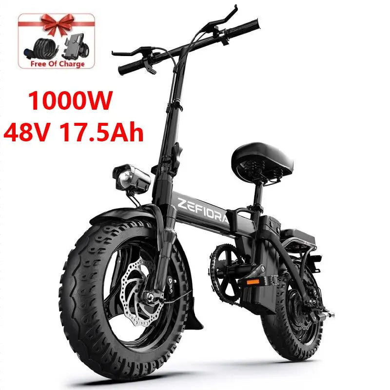 【Brand+】Adult Electric Bike 1000w, 48v, Aluminum Alloy, 14 inch, Electric Bicycle, Adjustable Front Brake, Seat, for Cycling, Electric Bike