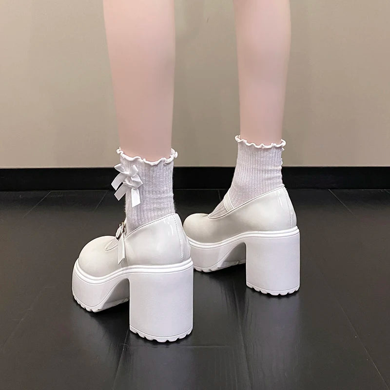 Chaussures Mary Jane noires à talons très hauts pour femme 2026, escarpins gothiques à plateforme épaisse, grande taille, avec boucle de cheville, chaussures de soirée Lolita 42