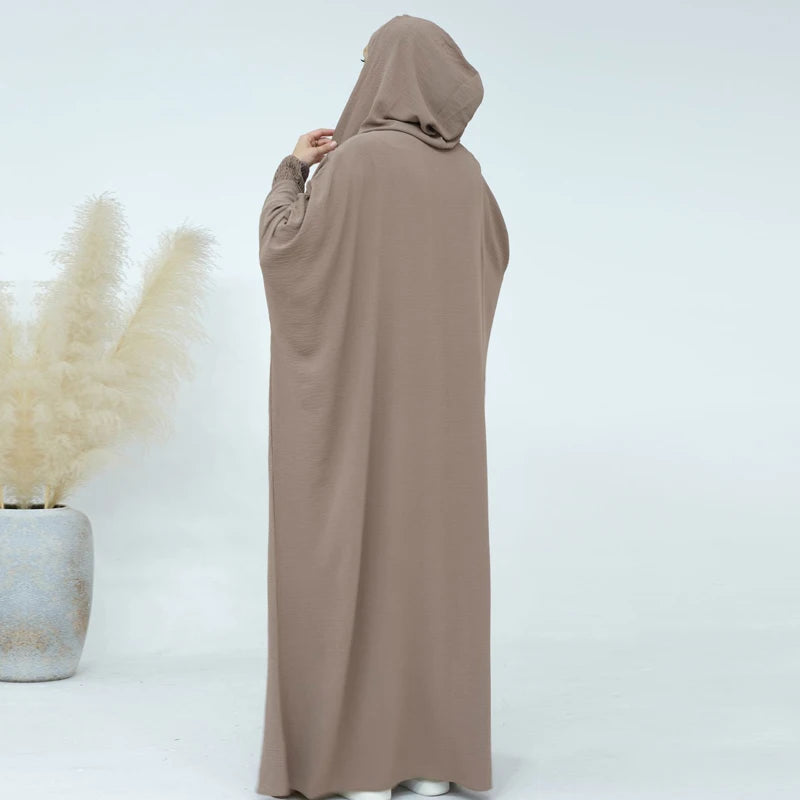Abayas à pompons pour femmes musulmanes, vêtements de prière du Ramadan, Jalaba à capuche, manches chauve-souris décontractées solides, robe arabe financièrement, Djellab Eid