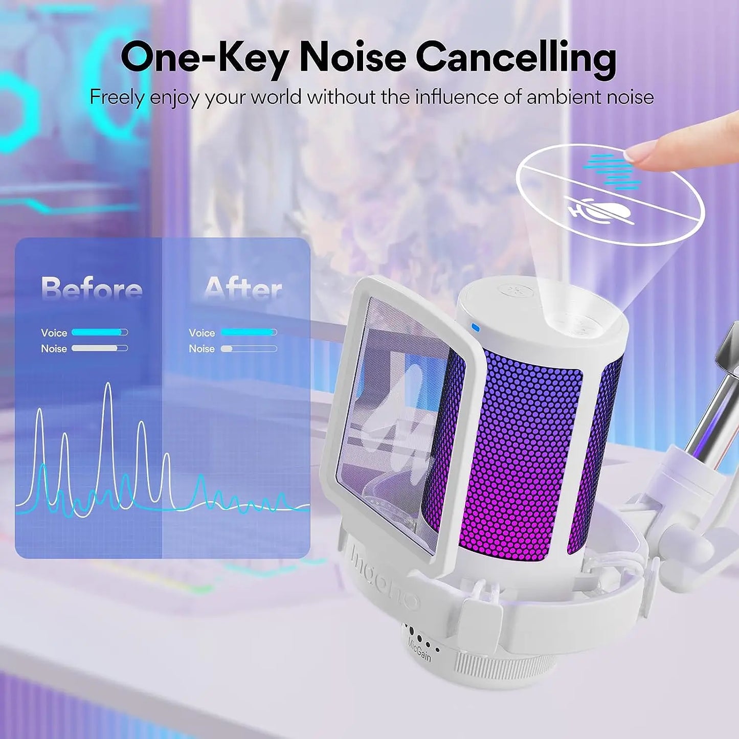 MAONO Gamerwave DGM20S — Microphone USB Gaming RGB Réduction Bruit Streaming