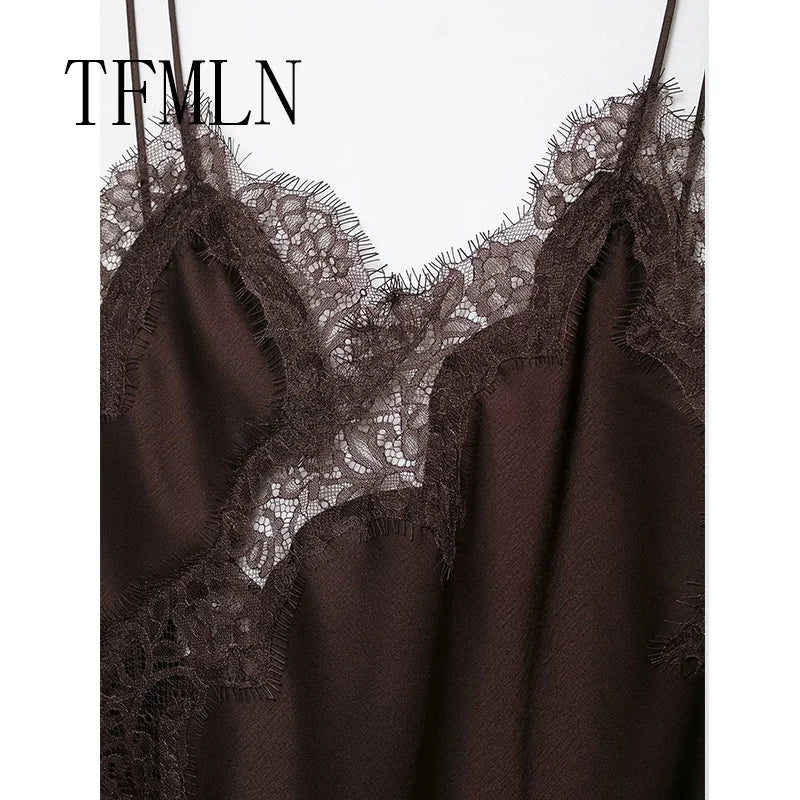 Women's Sexy Irregular Lace Dress Fashion V-Neck Hem Strap Long Dresses 2025 New Fashion Party Dresses