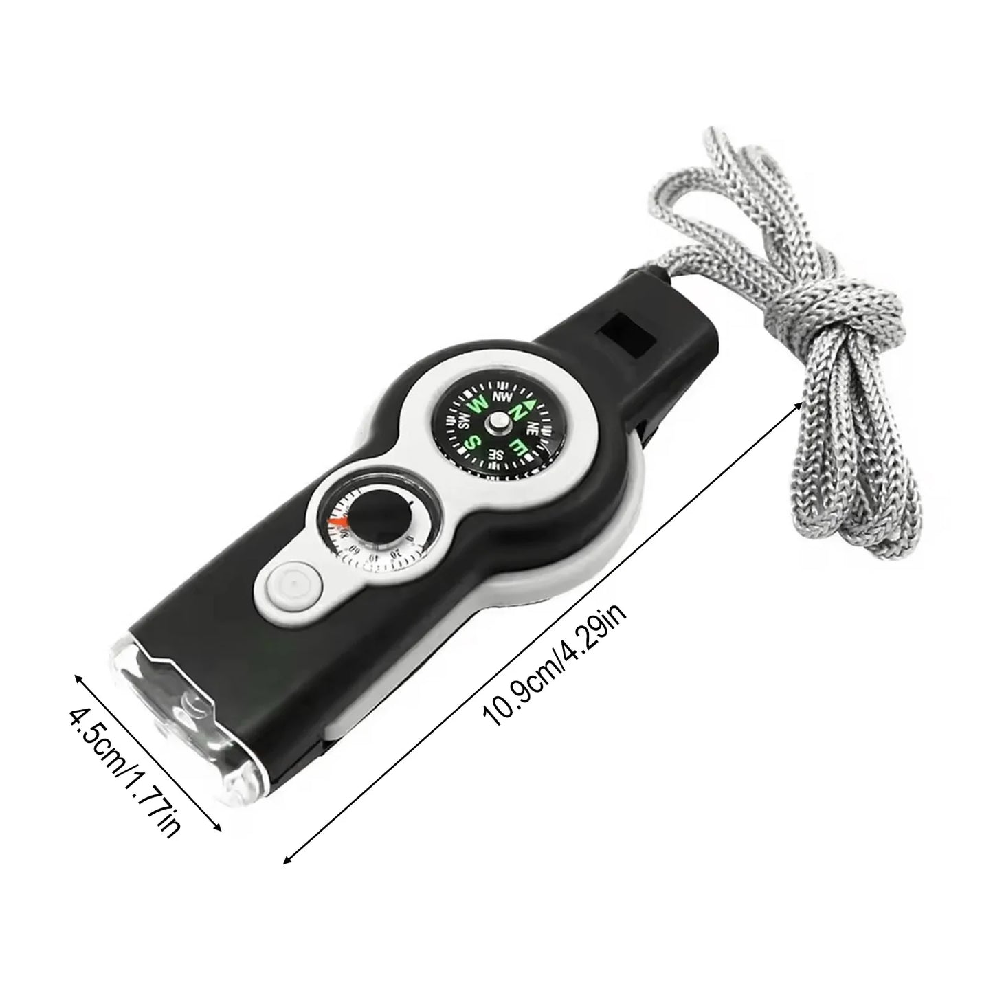Sifflet de survie 7 en 1 avec lumière LED, indicateur de direction et thermomètre, kits d'urgence portables pour l'extérieur, pour la randonnée et le camping