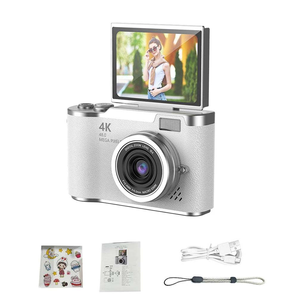 New 4K CCD 8X Digital Zoom Digital Camera for Students 48MP Compact Digital Photography Camera 180 Flip Screen Selfile Camera