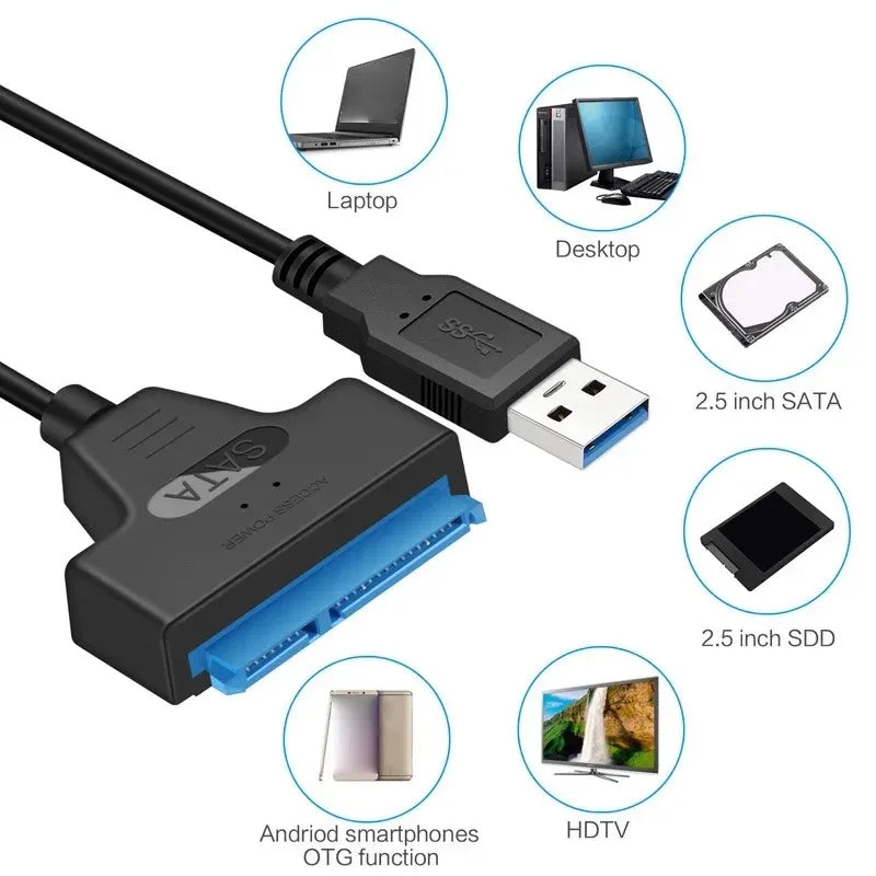 Câble Coolcirc SATA vers USB 3.0 jusqu'à 6 Gbps pour disque dur SSD externe 2.5 pouces adaptateur SATA cordon USB 3.0 vers SATA III