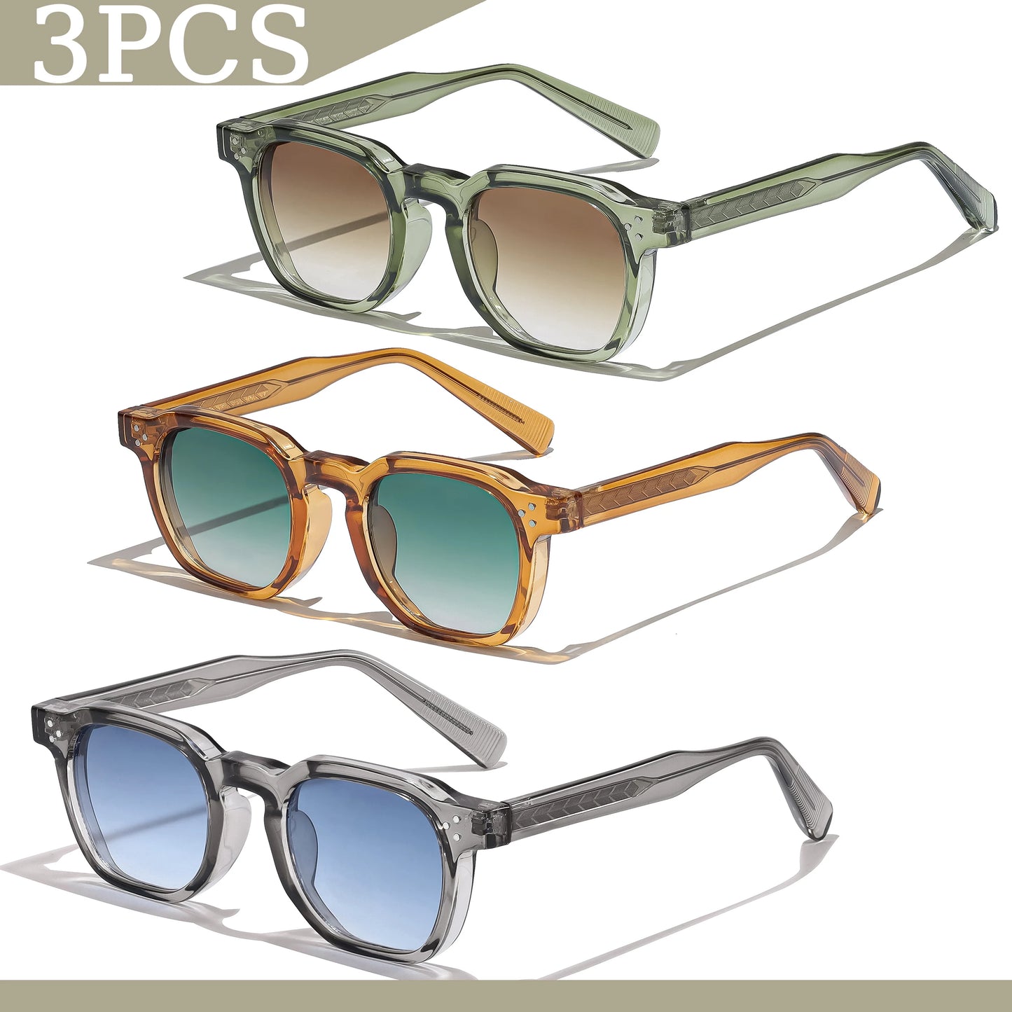 Lunettes de soleil carrées rétro pour hommes — mode punk, femmes, voyage, UV400, lot 1/2/3 pièces