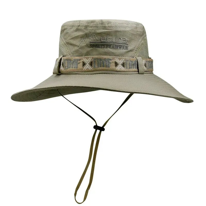 Chapeau seau d'été pour hommes, Protection UV en plein air, à large bord, Panama, Safari, chasse, randonnée, chapeau de pêcheur en maille, casquette de Protection solaire de plage