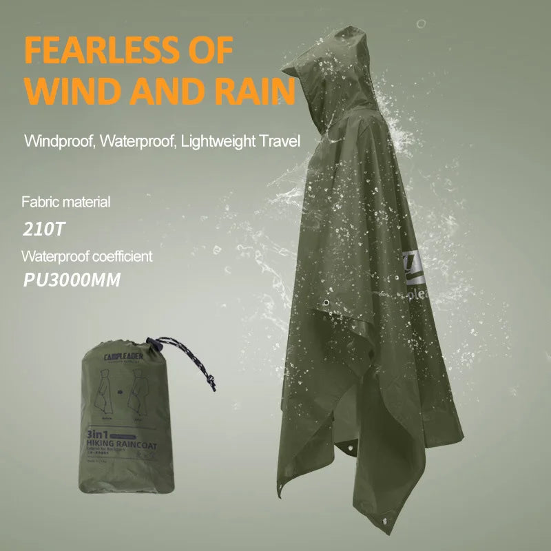 Manteau imperméable d'extérieur 3 en 1, manches longues à capuche, Poncho de pluie imperméable pour moto, Camping, randonnée, voyage, tente