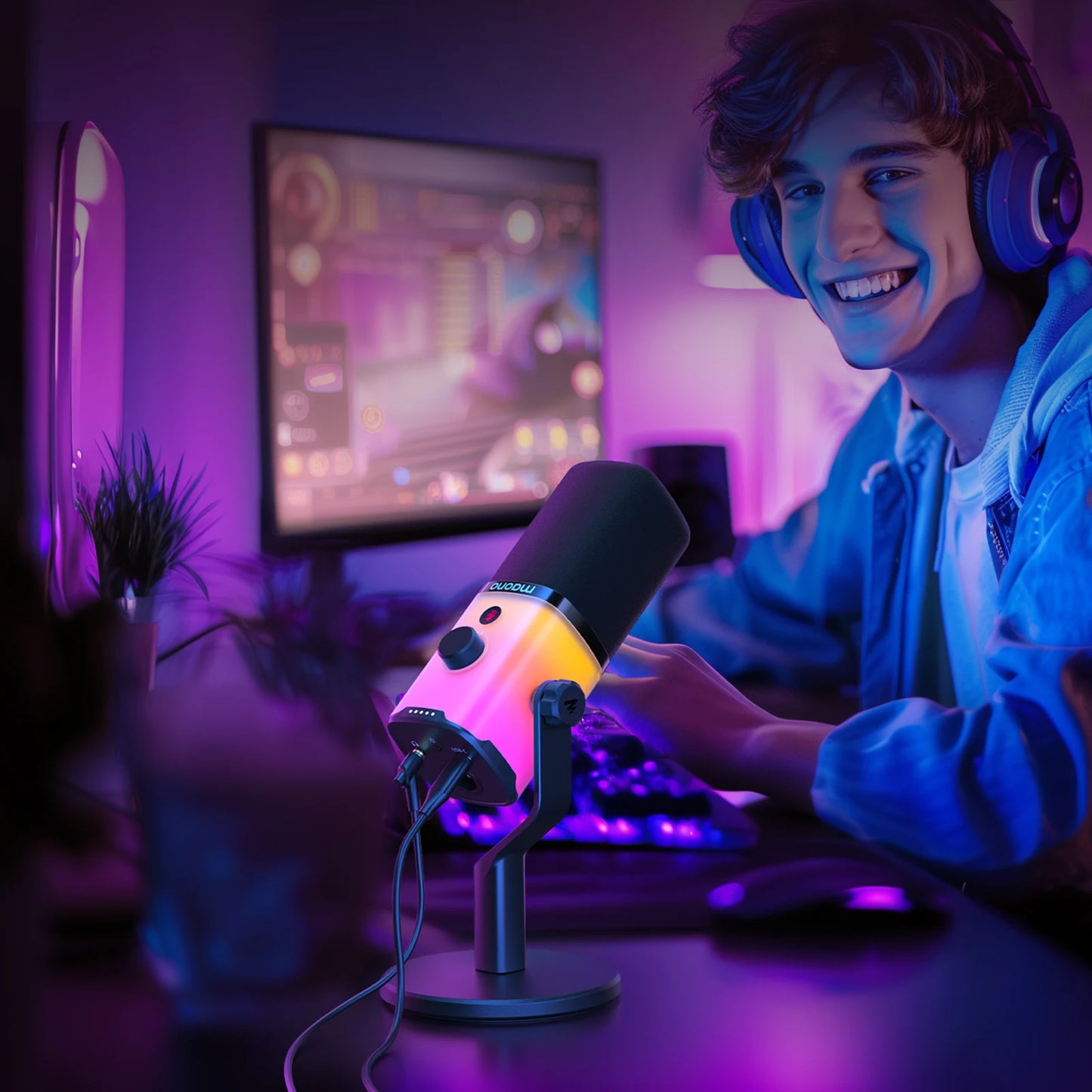 MAONO PD100X – Microphone gaming dynamique USB/XLR avec LED RGB, EQ et bouton muet pour PC et PS4/5