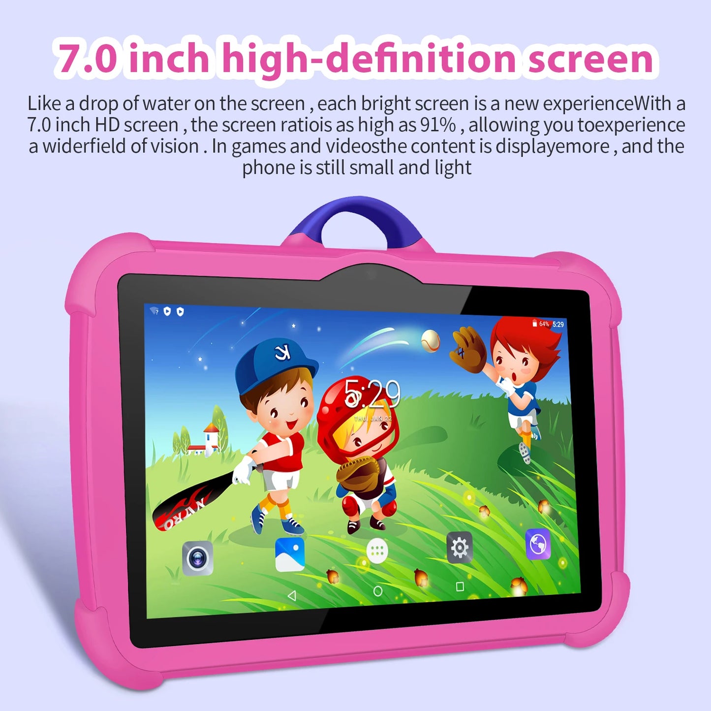 Nueva tableta de dibujos animados para niños de 7 pulgadas, Quad Core, 4 GB de RAM, 64 GB de ROM, Android, juegos educativos, regalos para niños