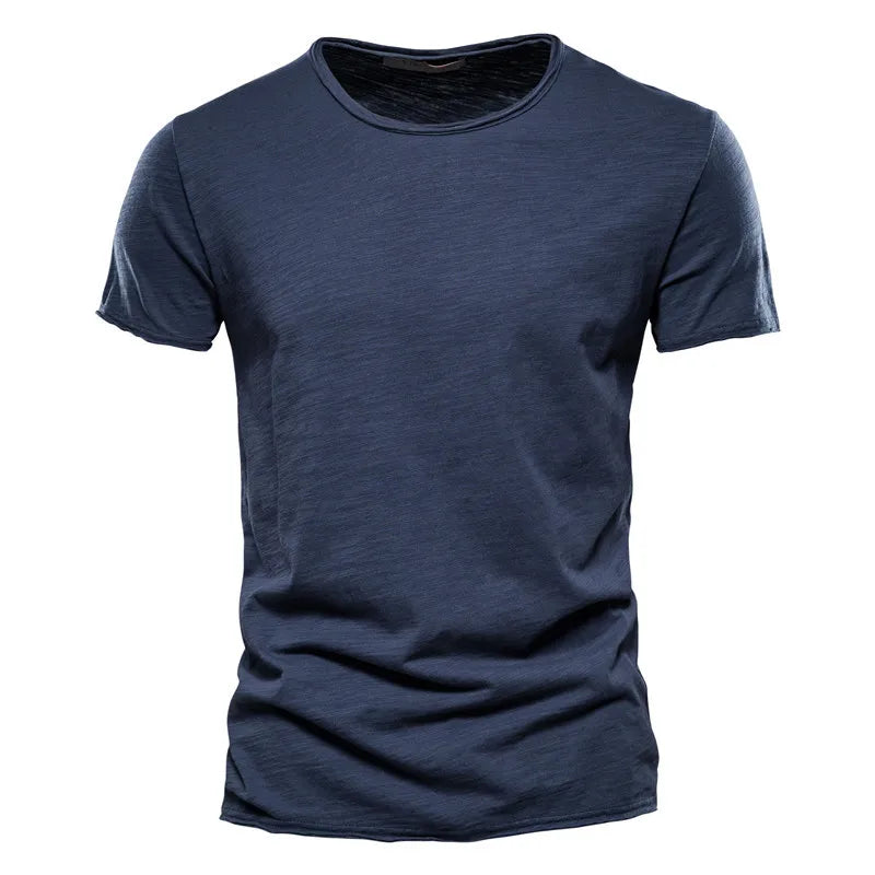Camiseta de algodón 100% para hombre, casual, suave, para fitness, de verano, delgada, camisetas para hombre, ropa para el hogar, cuello redondo, manga corta, camiseta sólida para hombre