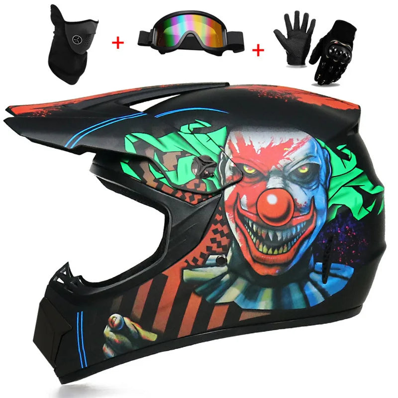 Kids Full Face Motorcycle Helmet, Youth Motocross Helmets, Off-Road Goggles, Cycling Protective Gloves