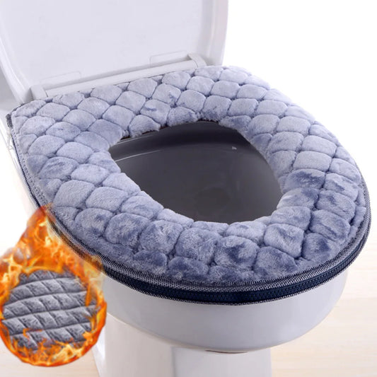 Housse Siège Toilette Peluche Douce Hiver — Lavable Forme O 37x44cm Salle Bain