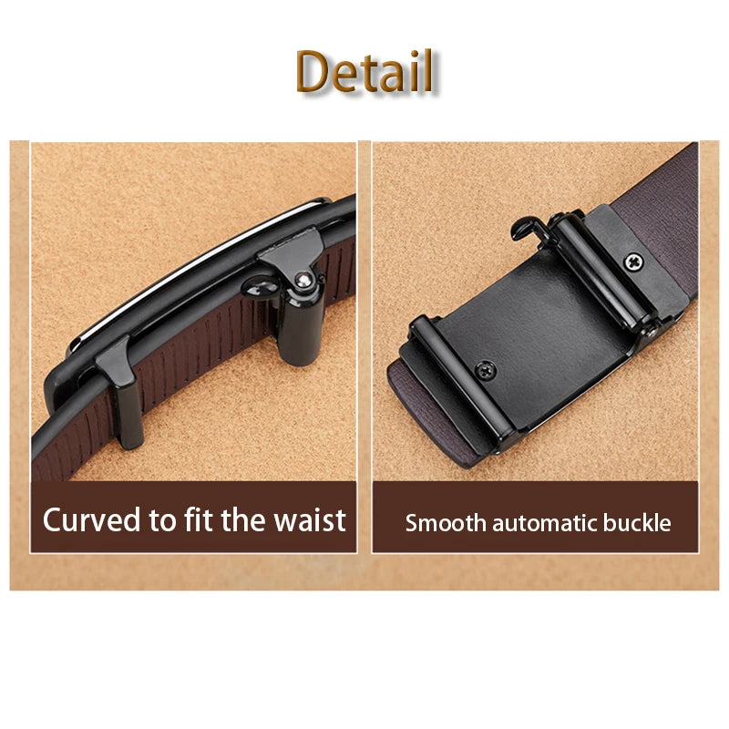 Ceinture Cuir Boucle Automatique Homme — Peau de Vache Noire 110-160cm Grande Taille
