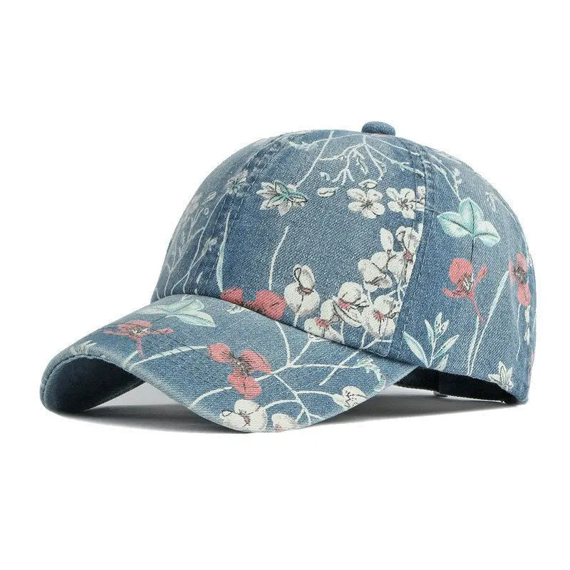 Casquette de baseball en denim à imprimé floral — snapback réglable, extérieur, printemps