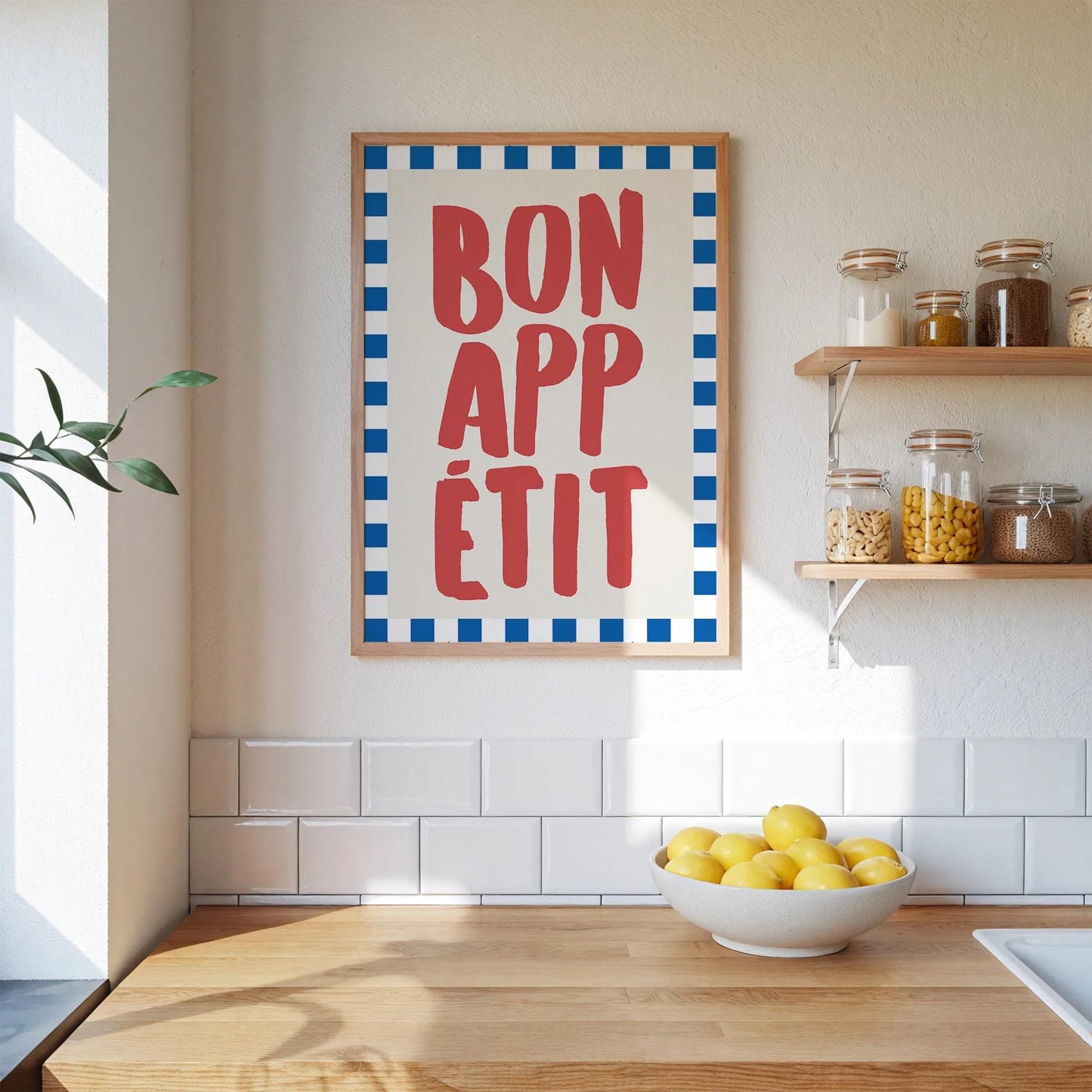 Bon Appetit nourriture cuisine toile impression typographie blanc bleu rayé cuisine mur Art affiche pour salon moderne décor à la maison