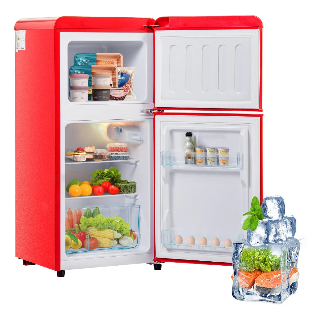 Frigorífico combi retro 45,5 cm de ancho, 2 puertas, 60 litros de volumen total, volumen de congelador 22 litros. 102 KWh/año,