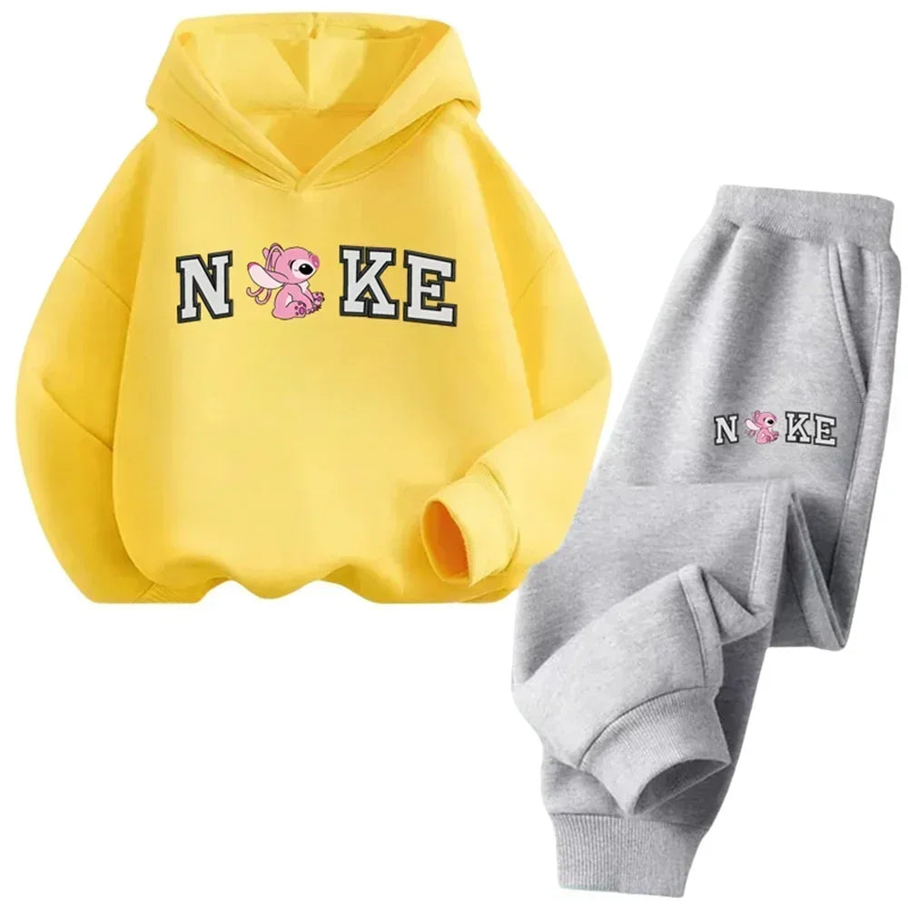 Kids' hooded sweatshirt set, cartoon Stitch, for boys and girls, autumn and winter, outdoor travel,