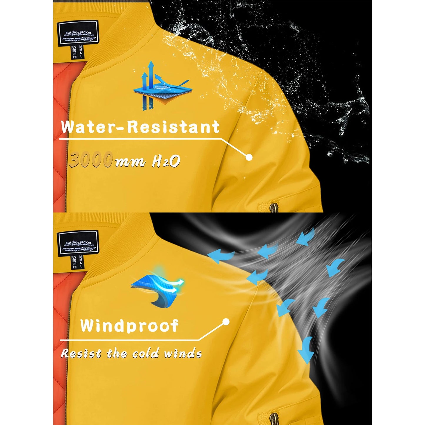 Veste bomber pour hommes — chaud, hiver, rembourré, baseball, pilote, coupe-vent, varsity