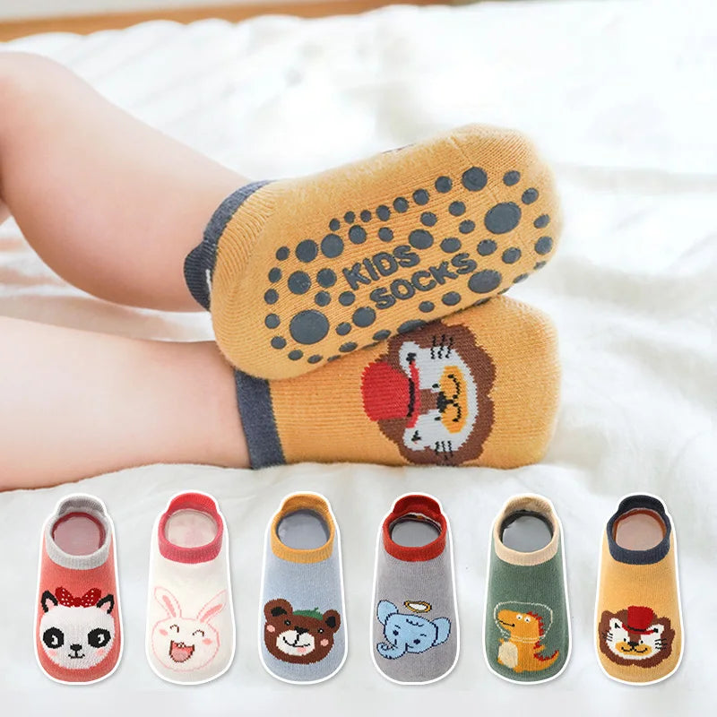 6 paires de chaussettes en coton pour enfants, motif Animal de dessin animé mignon, confortables, respirantes, antidérapantes, pour bébé