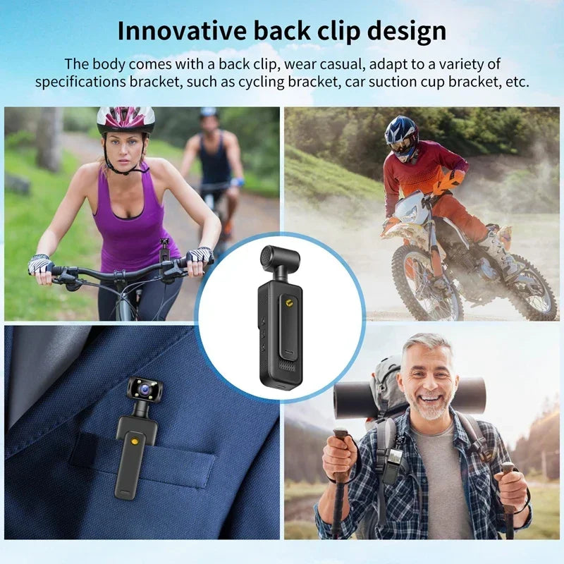 Caméra de poche 8K HD 180° rotative — mini caméra portable, vision nocturne, sport extérieur