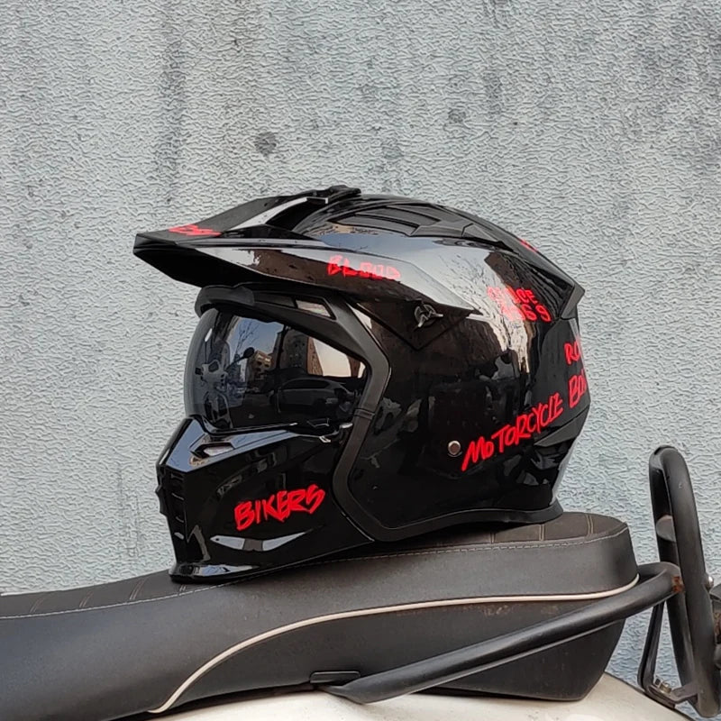 Casque Moto Vintage Demi-Casque Style Guerrier — Cruising Noir Homme Femme