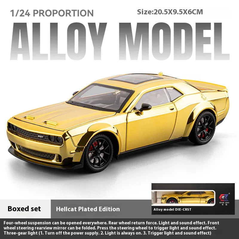 1:24 Challenger Hellcat Redeye Coche de aleación modelo sonido y luz Juguete para niños Regalo de cumpleaños Coche en miniatura