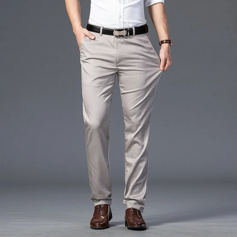 Pantalon de costume mince pour homme — affaires, décontracté, coton, vert, noir, kaki, tailles 30-40