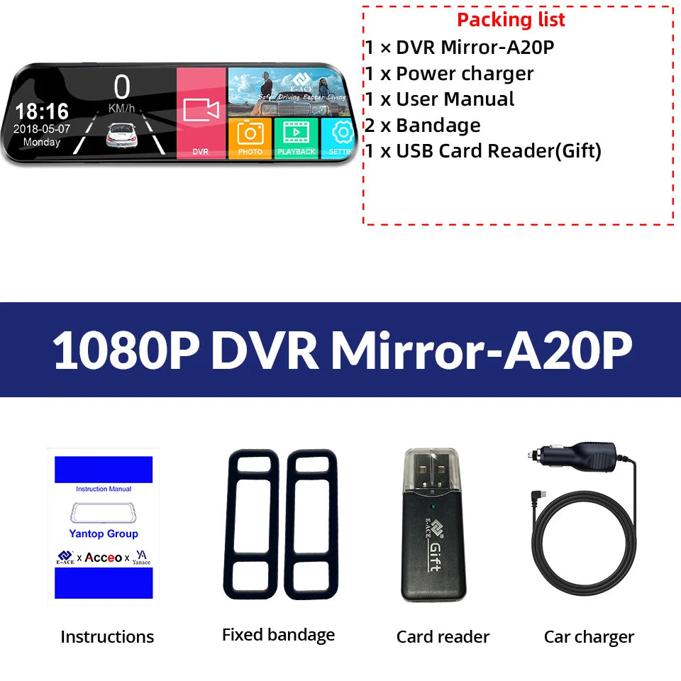 10 "Touchcam táctil 24H Aparcamiento opcional doble lente frontal y trasera para coche DVR espejo grabador de vídeo caja negra sistemas inteligentes