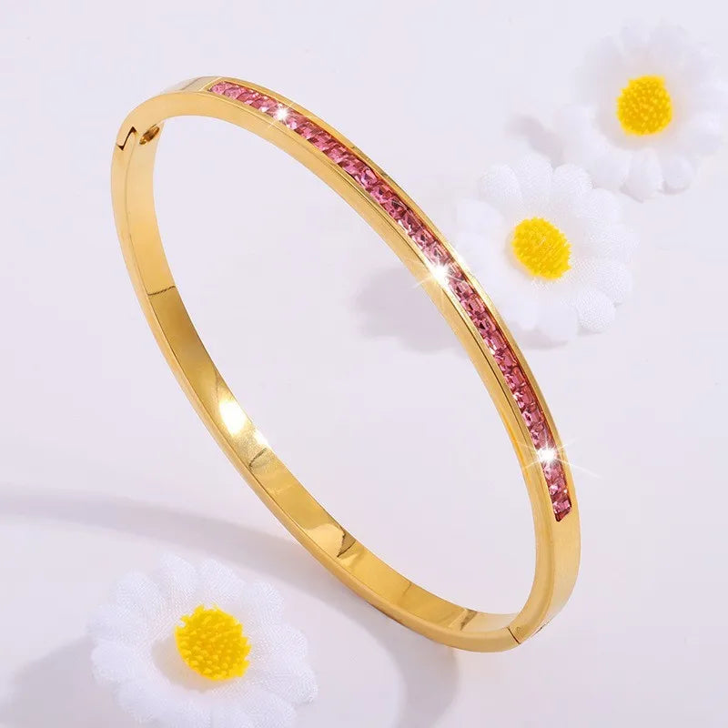 ZAKOL 5/1 piezas conjunto de pulseras de acero inoxidable con incrustaciones de circonita brillante para mujer, brazaletes apilables de moda que no se decoloran, joyería de regalo
