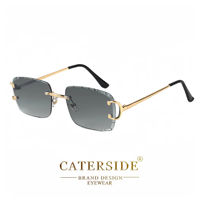 Lunettes de soleil carrées sans monture dégradé — métal, punk, UV400, homme et femme