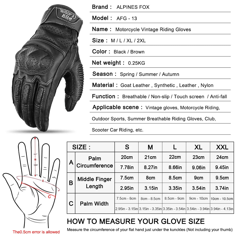 Gants moto en cuir marron vintage pour homme — certification CE, écran tactile, motocross, course