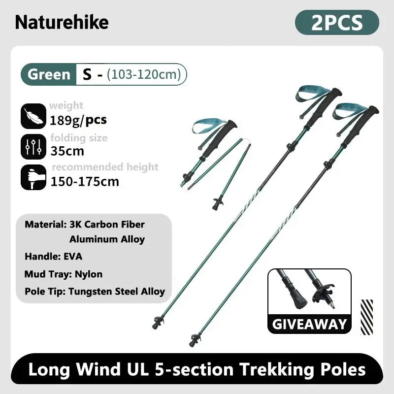 Naturehike – bâtons d'escalade ultralégers, pliables, pour l'extérieur, en Fiber de carbone, à verrouillage rapide