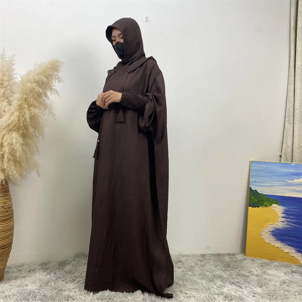 Femmes 12 couleurs Abayas musulman Ramadan vêtements de prière avec capuche Jalaba solide décontracté manches chauve-souris Robe arabe Eid Djellab