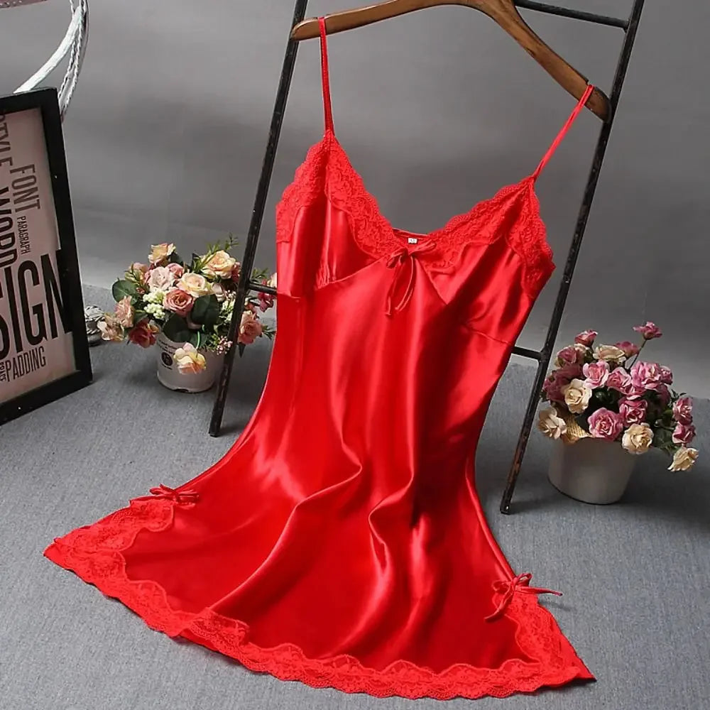 Sexy Lace Patchwork Camisole Lingerie Chemise Nightdress Wedding Silk Robe Nightwear Women Nighties Sleepwear Sexy Nightgowns