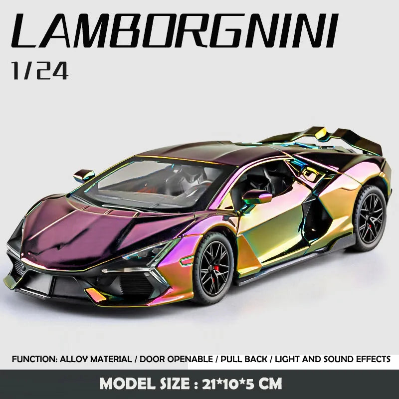 Simulation 1:24 Lamborghini Revuelto Super Car Model with Sound and Lights, Kids Boys Birthday Gift, Miniature Car Home Decor