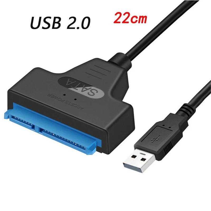 Adaptateur SATA vers USB 3.0/2.0/type-c, câble Sata jusqu'à 6 Gbps, prise en charge du disque dur externe SSD de 2.5 pouces, câble Sata III à 22 broches