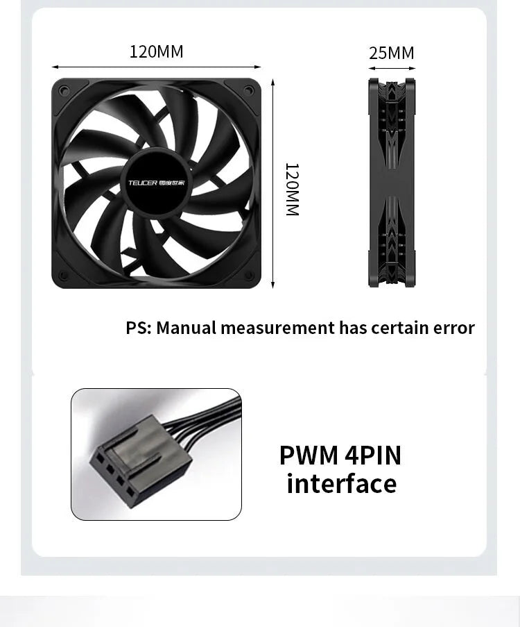 TEUCER PC boîtier d'ordinateur ventilateur PWM 4 broches 120mm silencieux 12CM ventilateur CPU refroidisseur ventilateur de refroidissement radiateur de refroidissement ventilateur 12V ajuster la vitesse du ventilateur