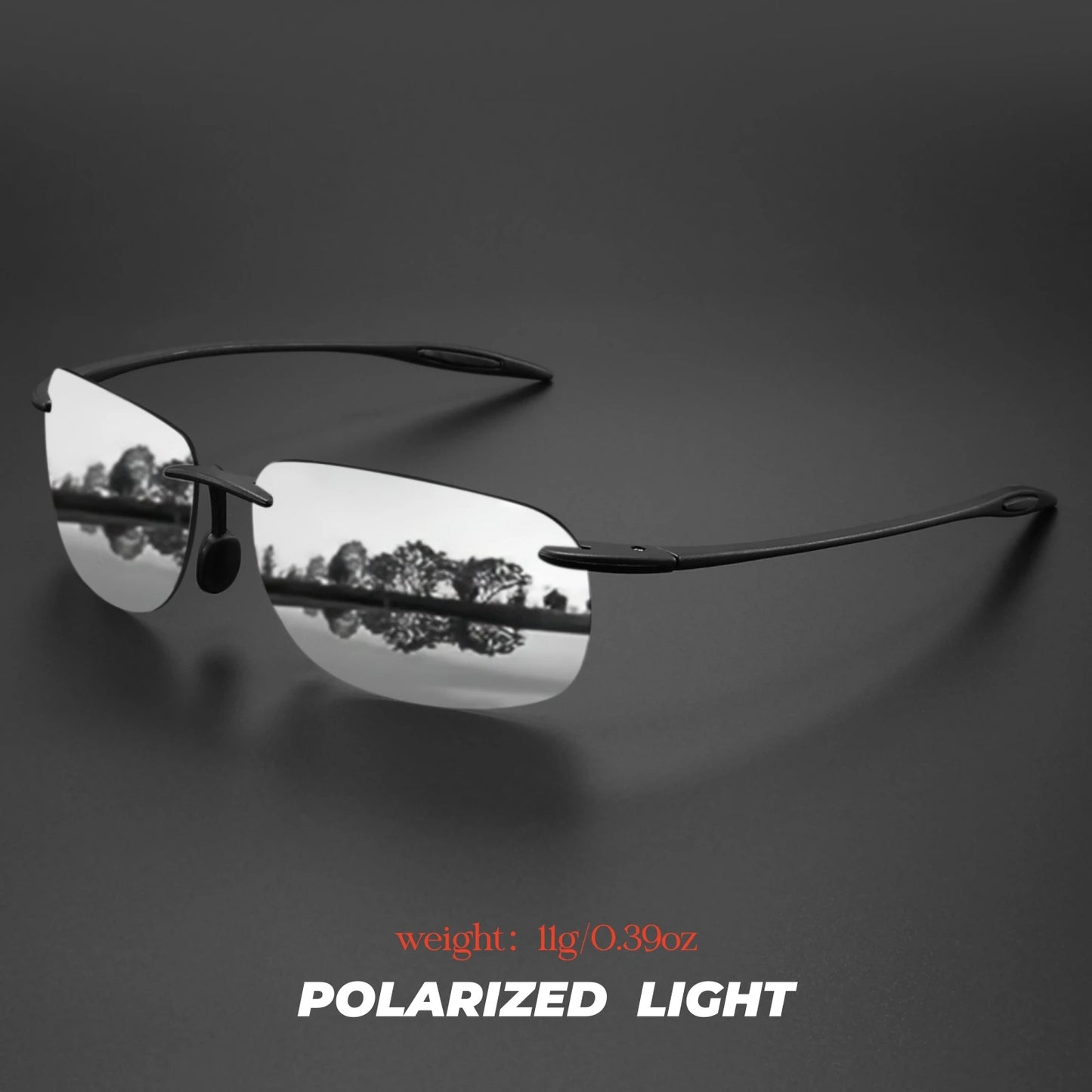 Lunettes de soleil polarisées sans cadre TR90 ultra légères 11 g – Coupe flexible et confortable, forme carrée pour la conduite, la pêche et l'extérieur
