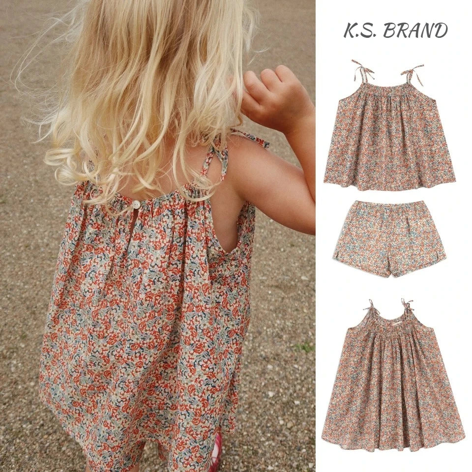 Robes d'été en coton pour bébés filles 2026 — débardeurs à imprimé floral, t-shirts, shorts, ensembles enfants