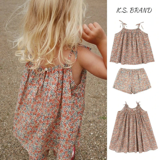 Robes d'été en coton pour bébés filles 2026 — débardeurs à imprimé floral, t-shirts, shorts, ensembles enfants