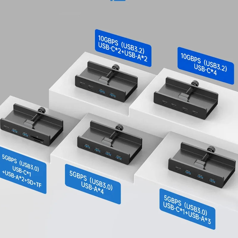 Hub USB 10 Gbps — adaptateur séparateur USB 3.2/3.0/2.0, station d'accueil multi-clips, bureau