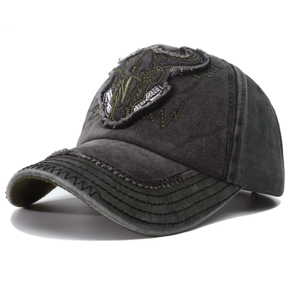 Gorra de béisbol de mezclilla lavada para hombres y mujeres, estilo Hip Hop Vintage con bordado de cabeza de toro, Y2k Snapback, gorras de papá, nueva colección 2023