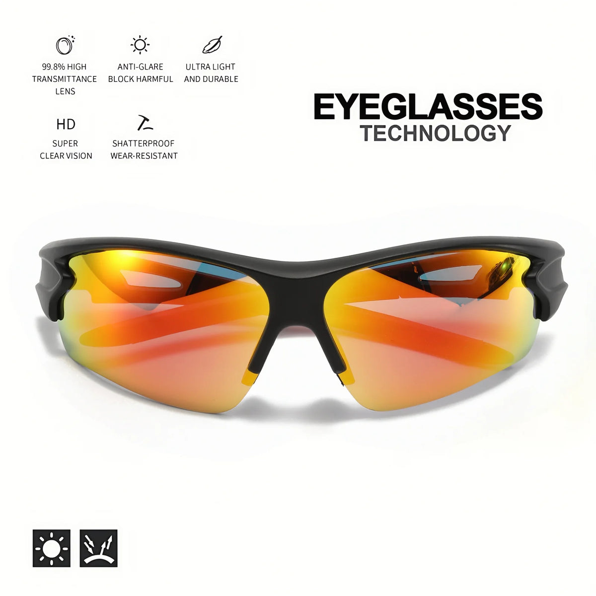 2 pièces lunettes de sport enveloppantes semi-sans monture — cyclisme, randonnée, UV400, anti-buée, unisexe