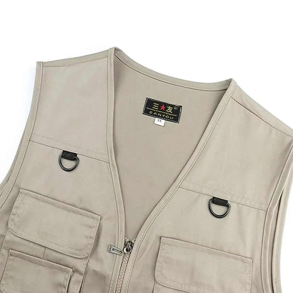Gilet de randonnée en plein air pour hommes, multi-poches, respirant, pour la chasse et la pêche, veste de sport fine et Simple pour l'extérieur