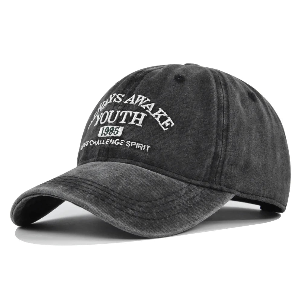 Casquette de baseball lettre brodée — hommes, femmes, mode, vintage, solide, sports plein air, réglable, snapback