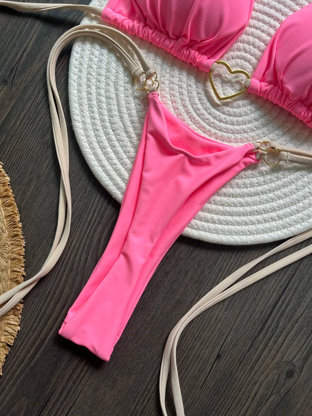 RUOTONSEPT-Maillot de bain deux pièces sexy pour femme, bikini brésilien, couleur unie, col licou, triangle, culotte tanga