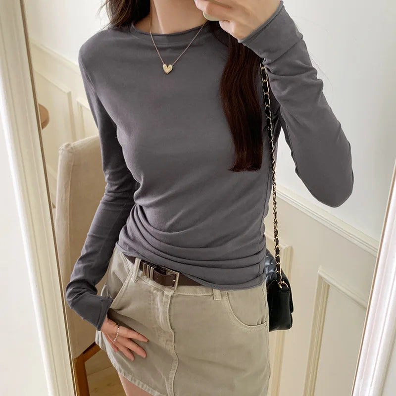 Women's Short-Sleeve Round-Neck T-shirt, Casual Streetwear, High Quality, Spring-Autumn Collection