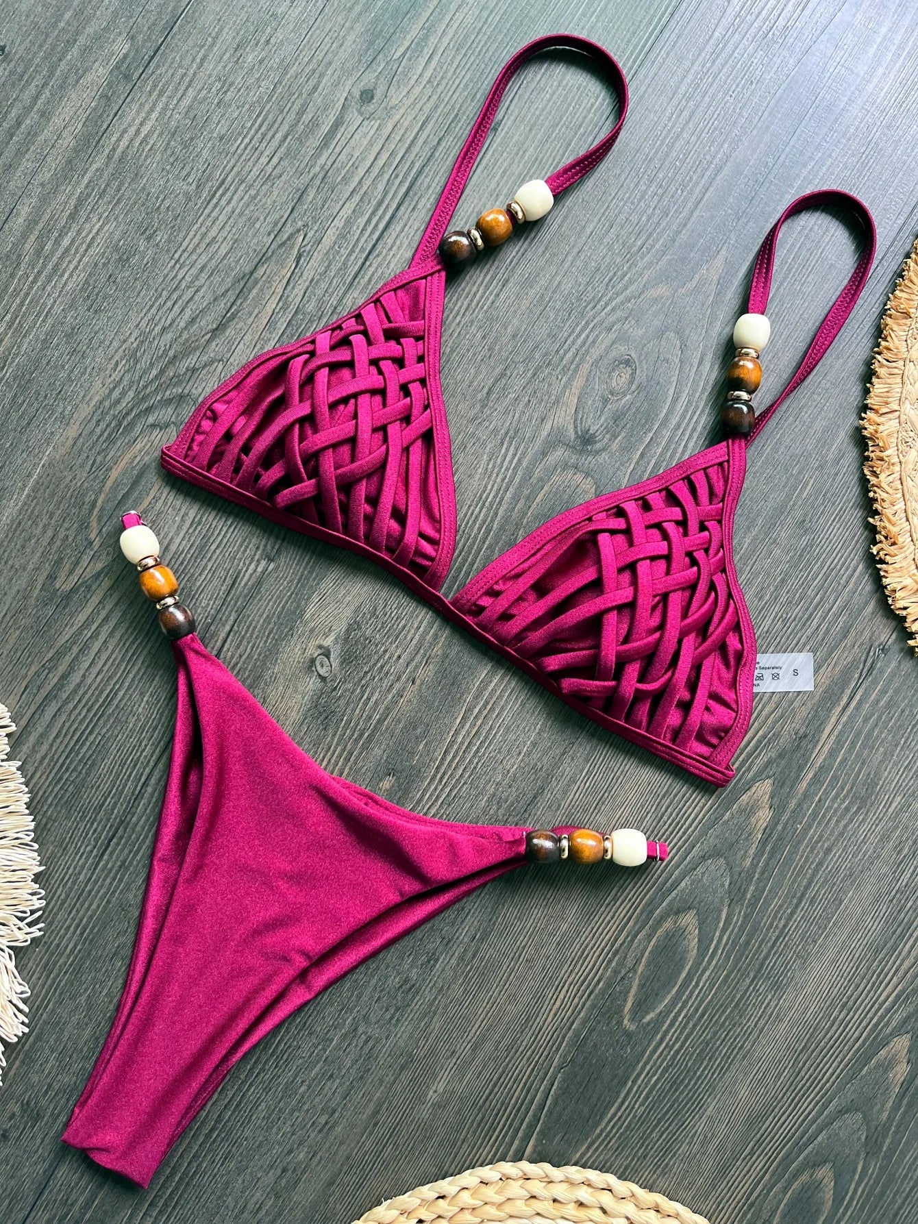 Sexy marron Bikini ensemble 2026 femmes perles sangle trou sur Push Up soutien-gorge string maillot de bain brésilien plage maillot de bain Micro maillots de bain